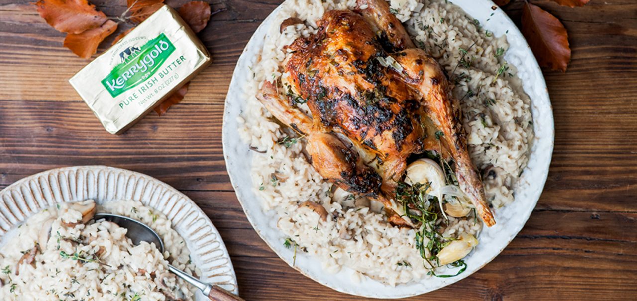 Roast Tarragon Chicken & Chestnut Mushroom Risotto Recipe | Kerrygold USA