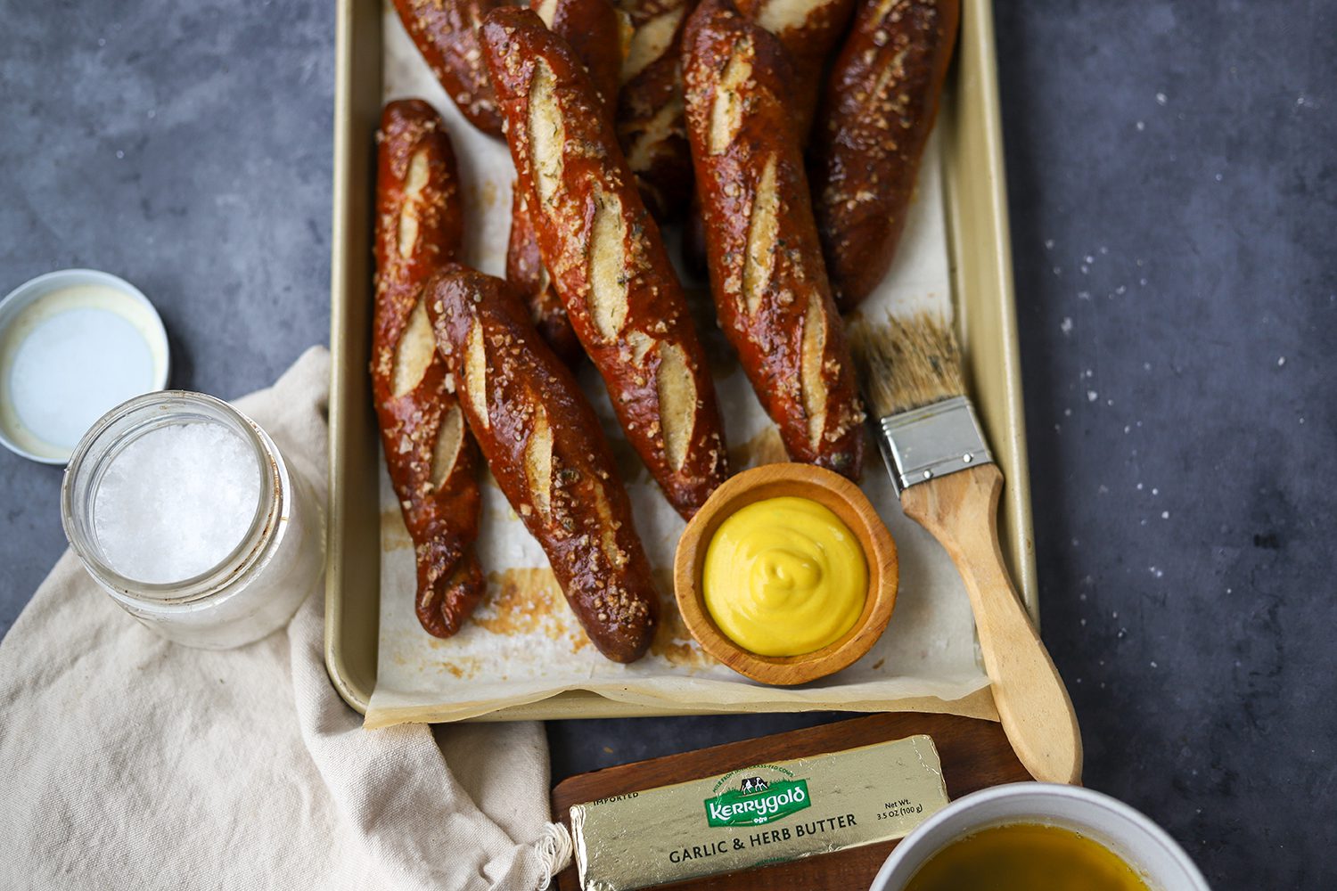 Image of Garlic and Herb Soft Pretzel Sticks featuring Kerrygold Garlic and Herb Butter.